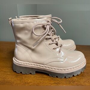 Steve Madden Combat Boot Girls 4 Dynasti Pink Patent Glitter Chunky Grunge Lug